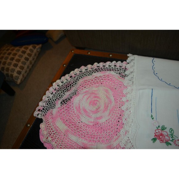 Vintage Doily Pink Cottage Rose Crochet Shabby Chic Collection of Five - Picture 2 of 5